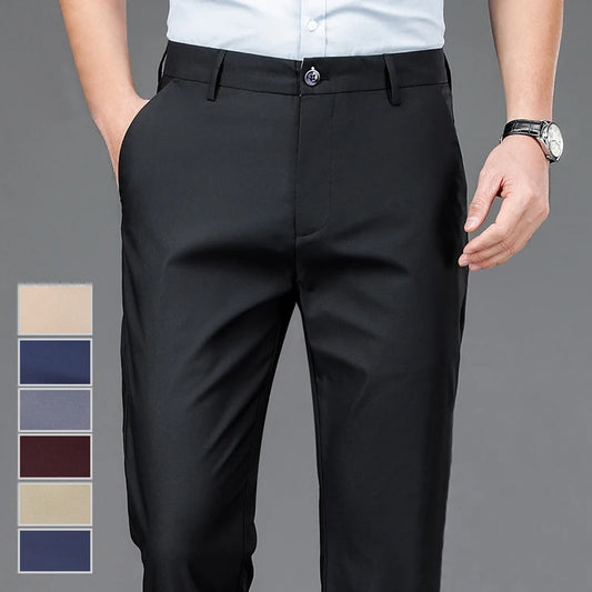 Calças Masculinas Stretch Sólido Preto Smart Casual Calças Masculinas Escritório Secagem Rápida Terno Calças Nova Primavera Outono Coreano Calças Retas 