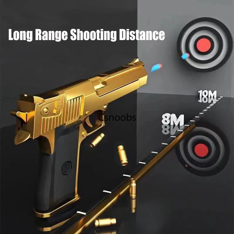 Mechanical Automatic Desert Eagle Toy Gun Shell Ejection Airsoft Pistol Continuous Firing Soft Bullet Toy for Children Shooting Leedoar