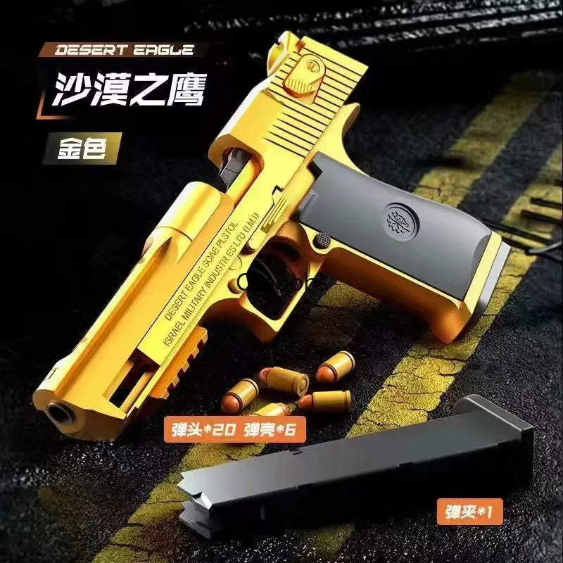 Mechanical Automatic Desert Eagle Toy Gun Shell Ejection Airsoft Pistol Continuous Firing Soft Bullet Toy for Children Shooting Leedoar