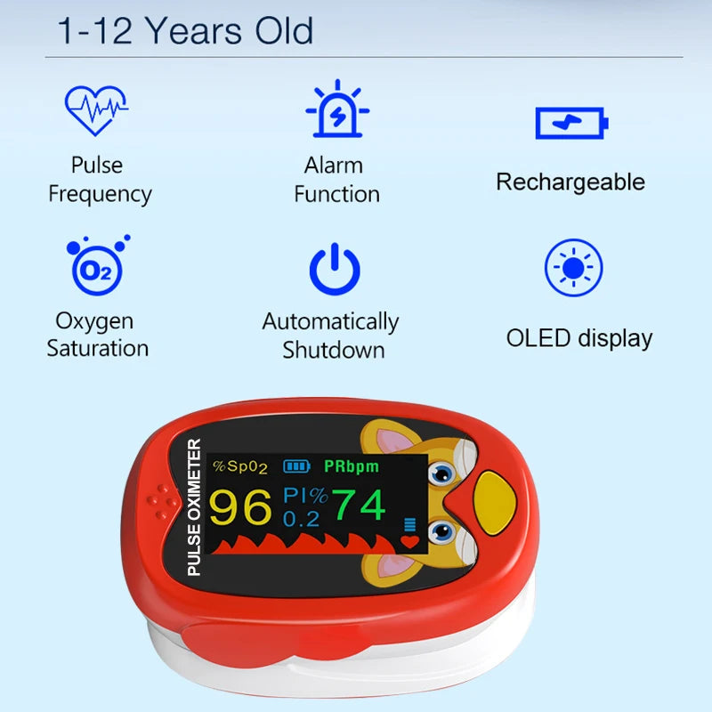 Medical Infant Finger Pulse Oximeter Pediatric SpO2 Blood Oxygen Saturation Meter Neonatal Children Kids Rechargeable Leedoar