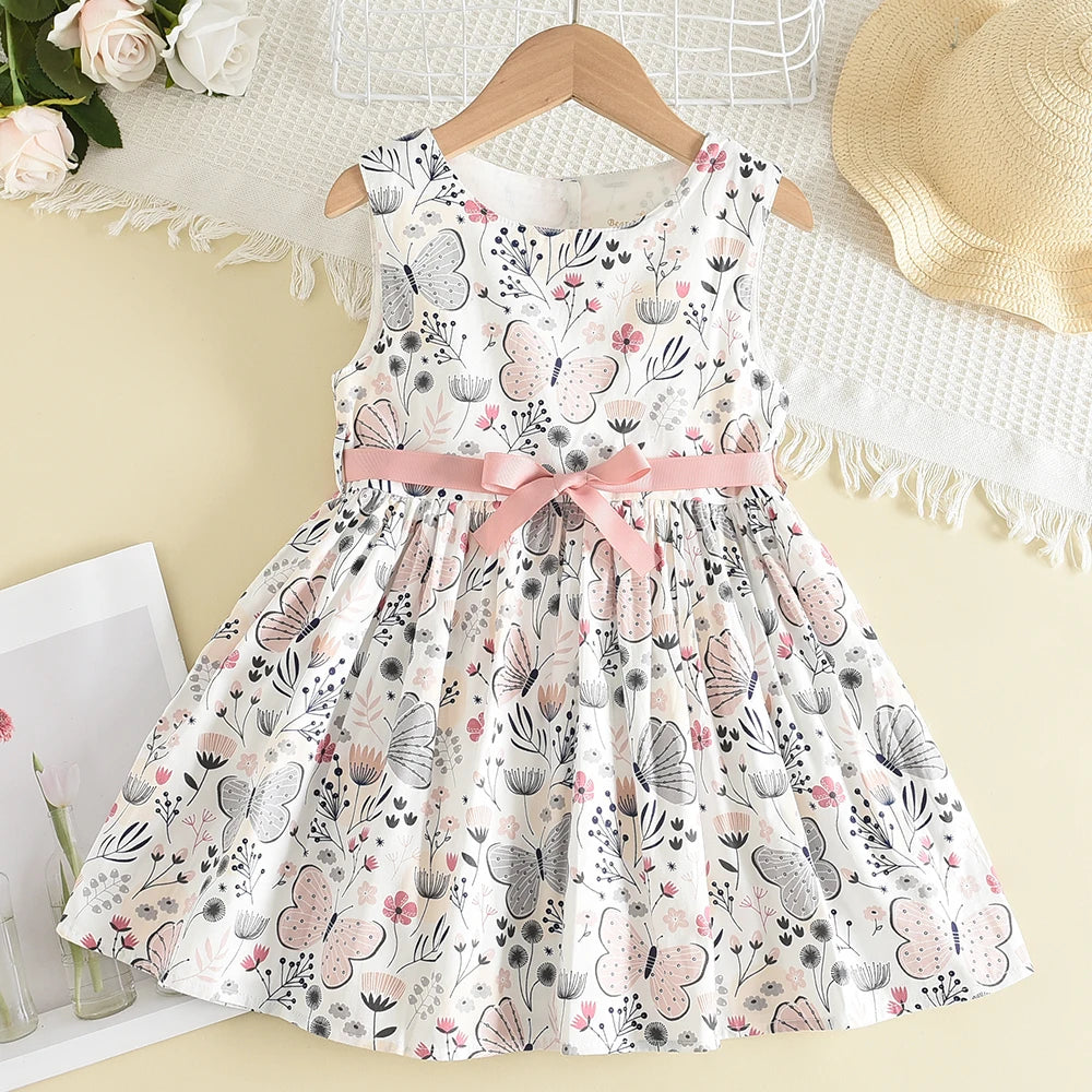 Melario Bow Girl Princess Dress New Summer Kid Girls Dress Floral Sweet Children Party Suits Butterfly Costume Children Clothing Leedoar