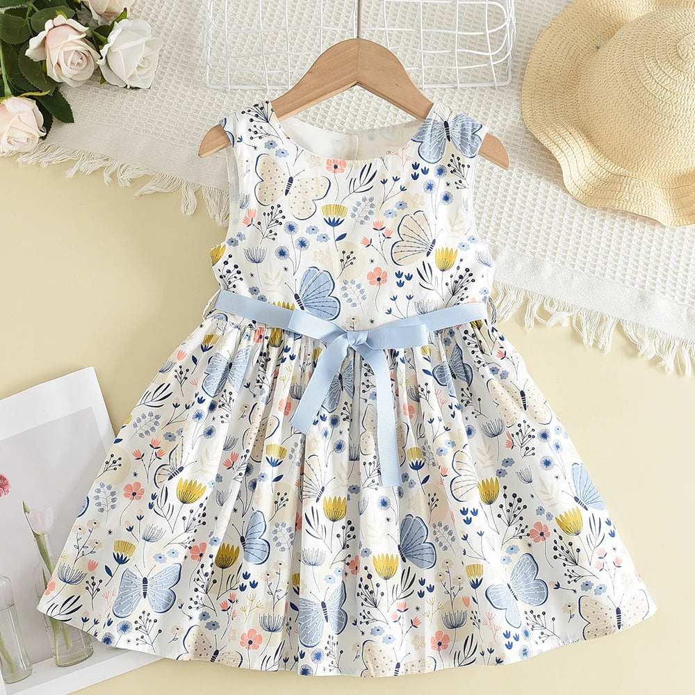 Melario Bow Girl Princess Dress New Summer Kid Girls Dress Floral Sweet Children Party Suits Butterfly Costume Children Clothing Leedoar