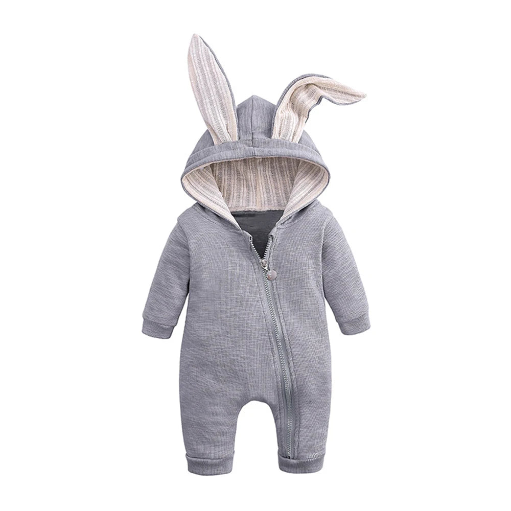 Melario Boys Long Sleeved Clothing Baby Children's Big Ears Rabbit Bodysuit Girl Baby Hooded Zipper Creeper Romper Leedoar