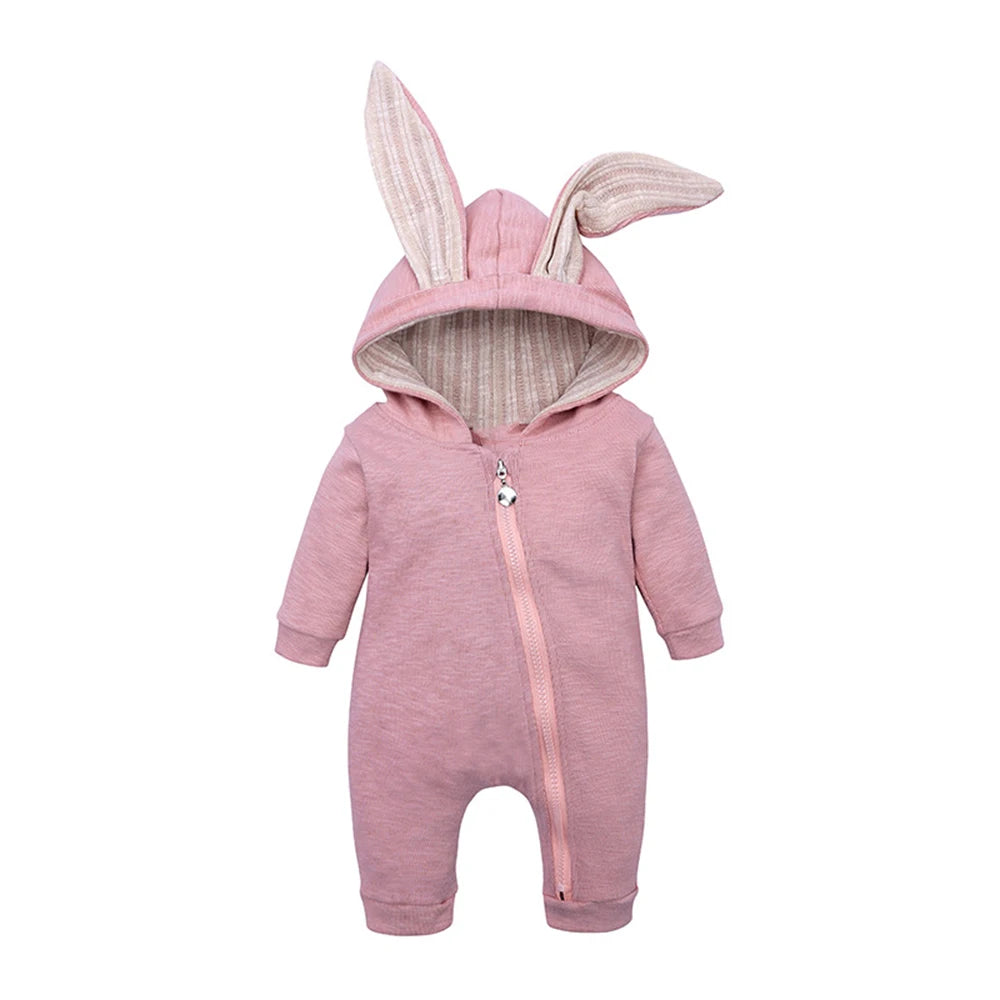 Melario Boys Long Sleeved Clothing Baby Children's Big Ears Rabbit Bodysuit Girl Baby Hooded Zipper Creeper Romper Leedoar