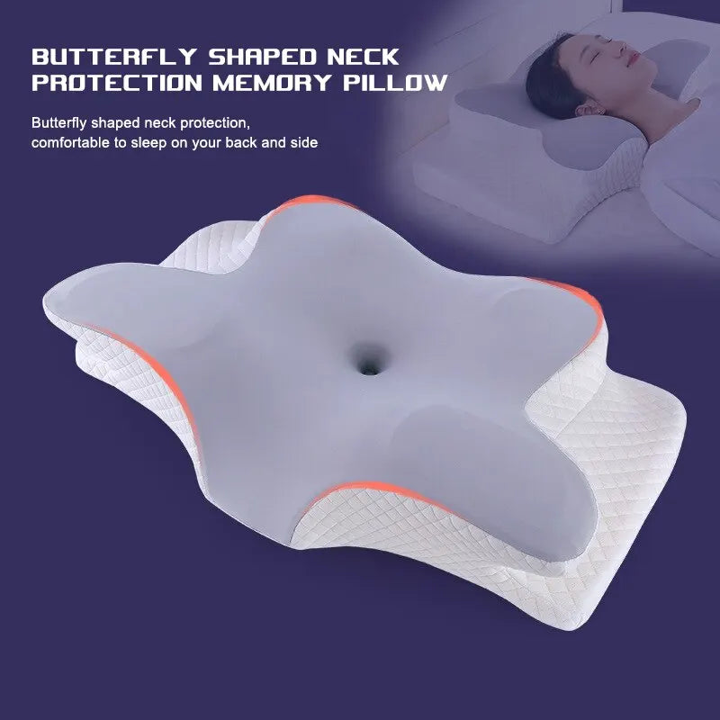 Almohadas de espuma viscoelástica con forma de mariposa, almohadas relajantes para el cuello con rebote lento, almohadas ortopédicas para dormir y alivio del dolor 