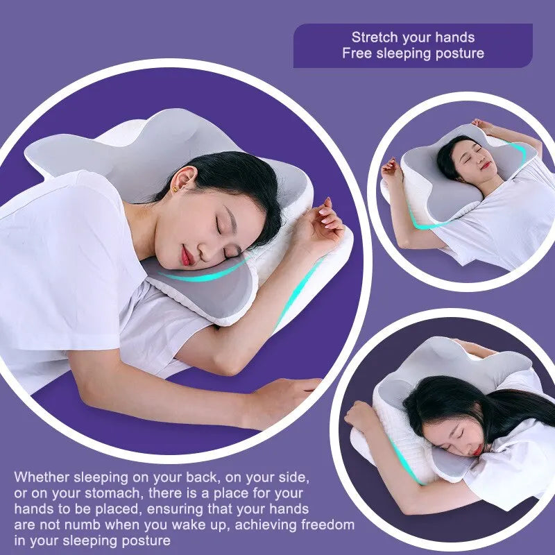 Almohadas de espuma viscoelástica con forma de mariposa, almohadas relajantes para el cuello con rebote lento, almohadas ortopédicas para dormir y alivio del dolor 