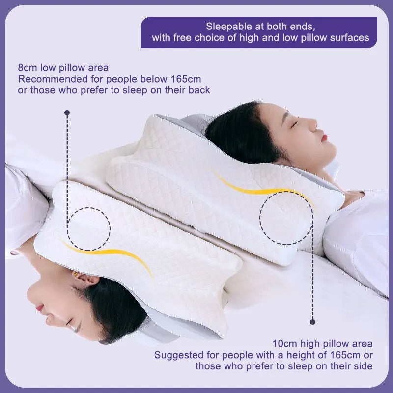 Almohadas de espuma viscoelástica con forma de mariposa, almohadas relajantes para el cuello con rebote lento, almohadas ortopédicas para dormir y alivio del dolor 