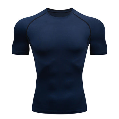 Men Running Compression T-shirt Short Sleeve Sport Tees Gym Fitness Sweatshirt Male Jogging Tracksuit Homme Athletic Shirt Tops Leedoar