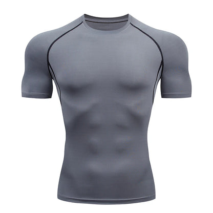 Men Running Compression T-shirt Short Sleeve Sport Tees Gym Fitness Sweatshirt Male Jogging Tracksuit Homme Athletic Shirt Tops Leedoar