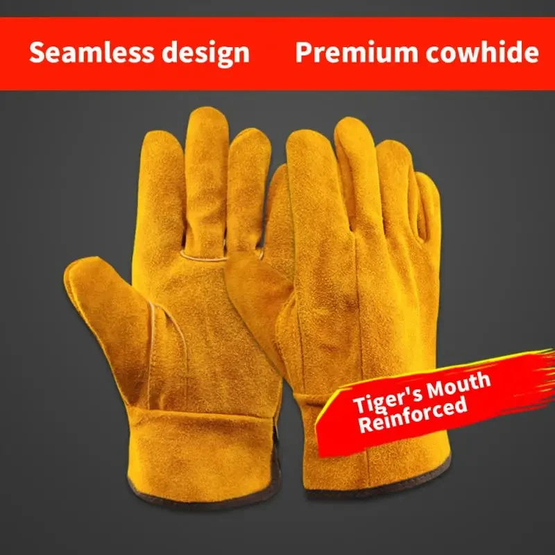 Men Work Gloves Soft Cowhide Driver Hunting Driving Farm Garden Welding Security Protection Safety Mechanic Glove Leedoar