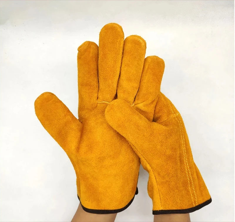 Men Work Gloves Soft Cowhide Driver Hunting Driving Farm Garden Welding Security Protection Safety Mechanic Glove Leedoar