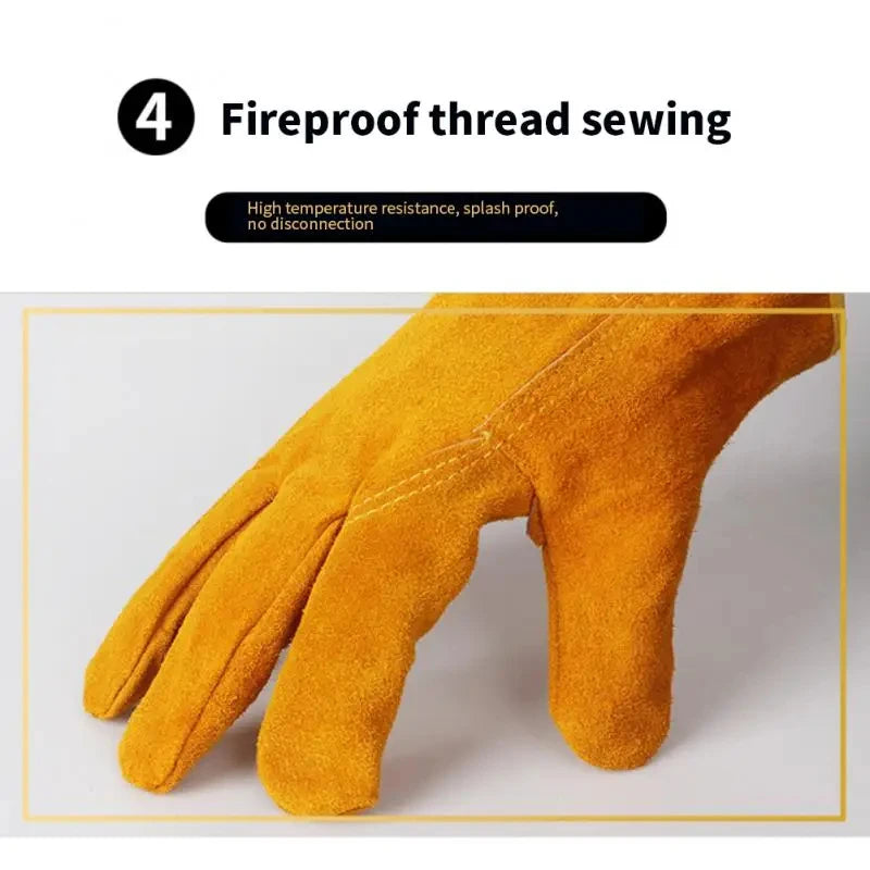 Men Work Gloves Soft Cowhide Driver Hunting Driving Farm Garden Welding Security Protection Safety Mechanic Glove Leedoar