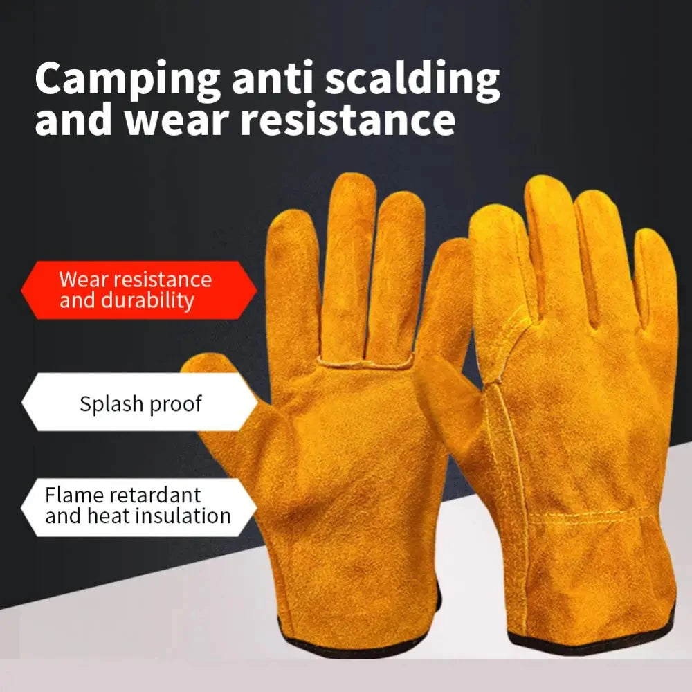 Men Work Gloves Soft Cowhide Driver Hunting Driving Farm Garden Welding Security Protection Safety Mechanic Glove Leedoar