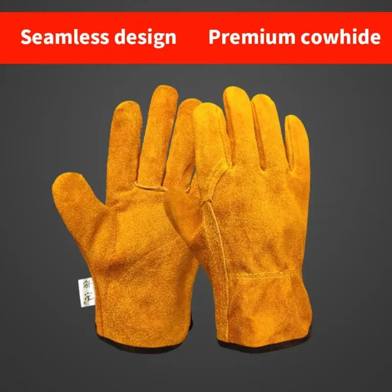 Men Work Gloves Soft Cowhide Driver Hunting Driving Farm Garden Welding Security Protection Safety Mechanic Glove Leedoar