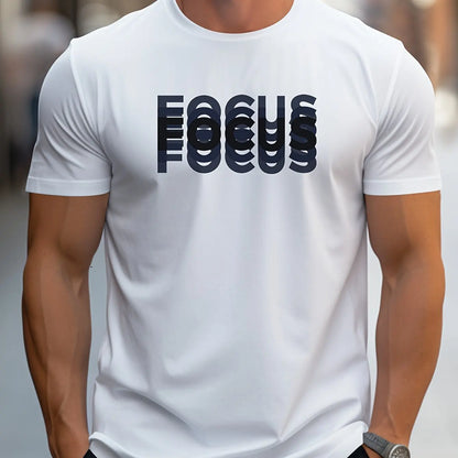 Men's 100% cotton casual sports loose oversized Focus print round neck short sleeved T-shirt top Leedoar