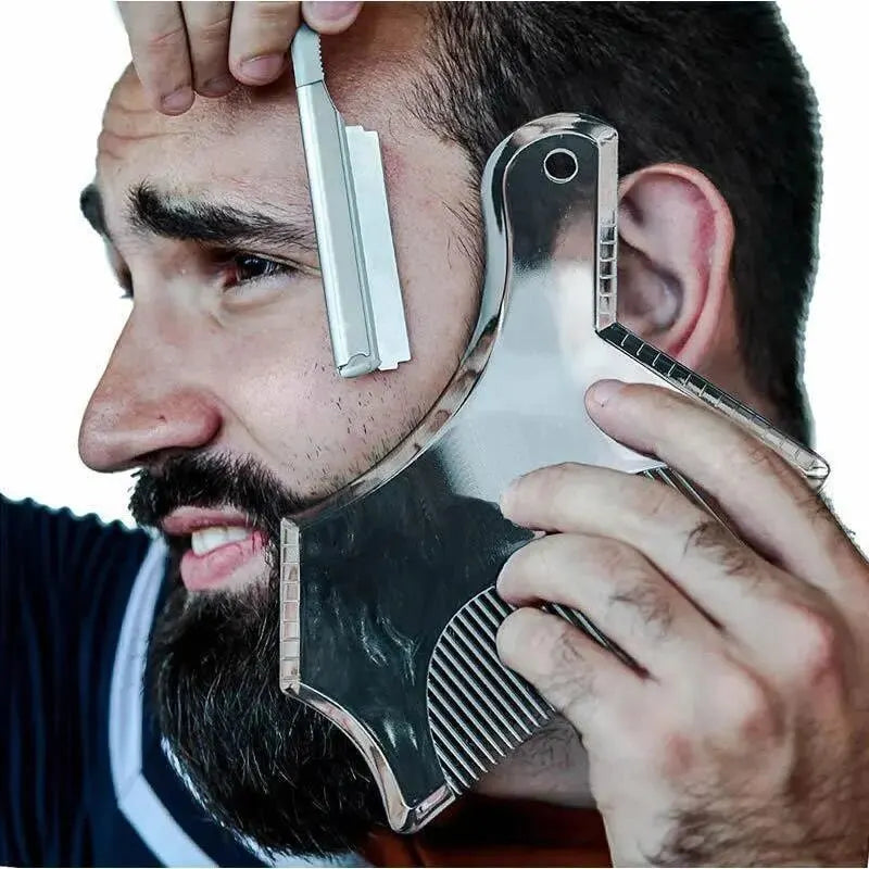 Men's All-in-One Beard Styling Comb - Creative Beard Stencil and Shaping Template Tools for Perfectly Groomed Facial Hair