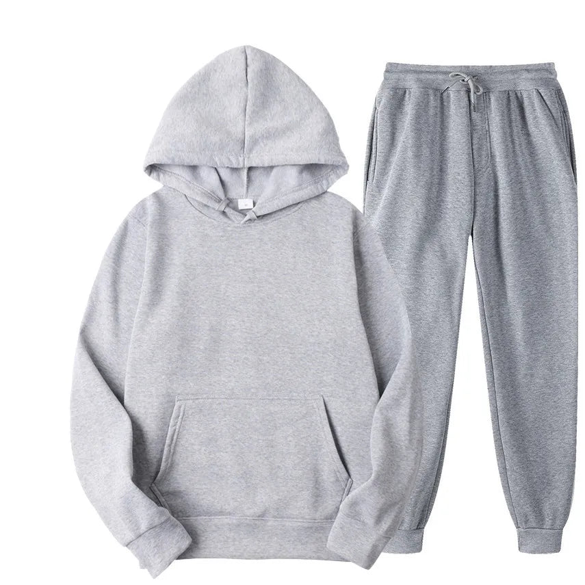 Men's Autumn and Winter New Solid Color Hoodie+pants Two-piece Set Fashionable Casual Sports Set Size S-4XL Leedoar