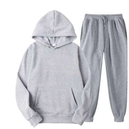 Men's Autumn and Winter New Solid Color Hoodie+pants Two-piece Set Fashionable Casual Sports Set Size S-4XL Leedoar