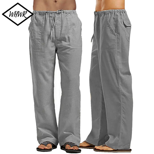 Pantalones de lino y algodón para hombre, pantalones largos casuales, sueltos y frescos, pantalones largos con cintura elástica, pantalones casuales de talla grande, pantalones livianos