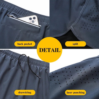 Men's Running Shorts Quick-drying Fitness Black Double Layer Shorts Men New Sport Workout Training Bodybuilding Short Pants Leedoar