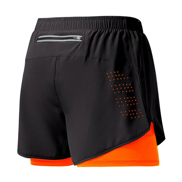 Men's Running Shorts Quick-drying Fitness Black Double Layer Shorts Men New Sport Workout Training Bodybuilding Short Pants Leedoar