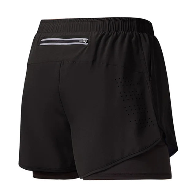 Men's Running Shorts Quick-drying Fitness Black Double Layer Shorts Men New Sport Workout Training Bodybuilding Short Pants Leedoar