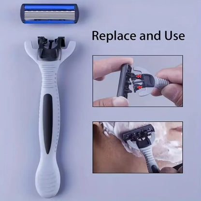 Men's manual razor safety razor 6-layer stainless steel hair removal knife, replaceable razor head, razor tools.