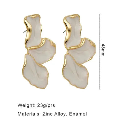 Metal Flower Cream Epoxy Earring Stud Women Fashion Gold Color Plating Irregular Post Earrings Heavy Design Statement Earrings Leedoar