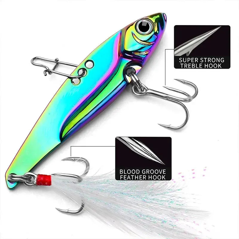 Metal VIB All Water Layer Long Throw 20g Colorido Vibração Lantejoulas Artificial 3D Olhos Afiados Trible Gancho Para Pesca De Baixo Tackles 