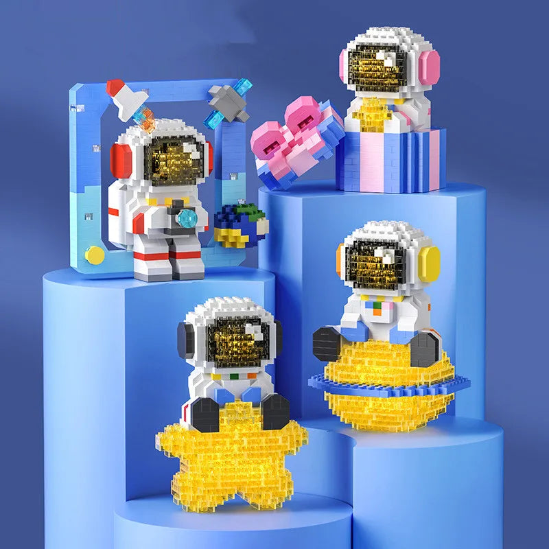 Micro blocos de construção série aeroespacial espacial figura de astronauta brilhante com luz conjunto de tijolos faça você mesmo brinquedos para crianças presente de natal 