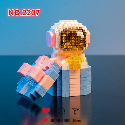 Micro blocos de construção série aeroespacial espacial figura de astronauta brilhante com luz conjunto de tijolos faça você mesmo brinquedos para crianças presente de natal 