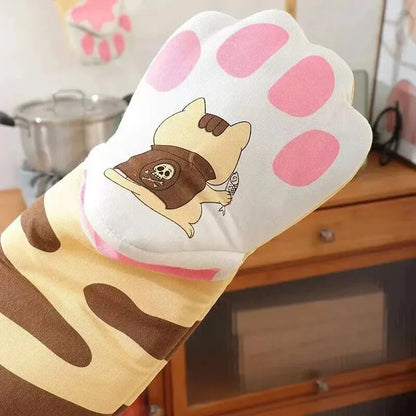 Microwave Long Cotton Gloves Cute Cat Paws Oven Insulation Gloves Heat Resistant Non-Slip Single Glove Kitchen Baking Supplies Leedoar