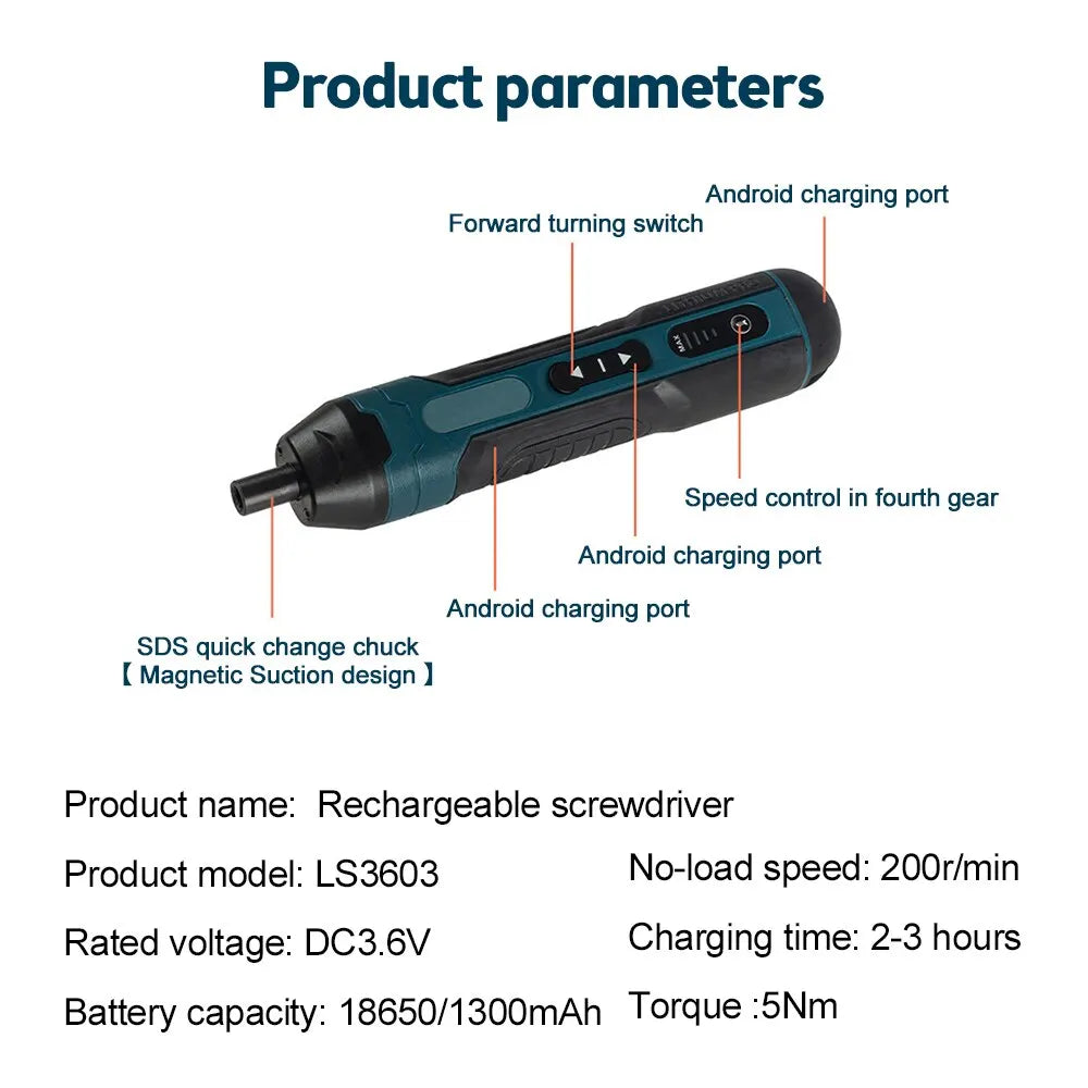 Mini Cordless Electric Screwdriver Rechargeable 1300mah Adjustment Power Drill Multi-function Disassembly Torque Repair Tools Leedoar