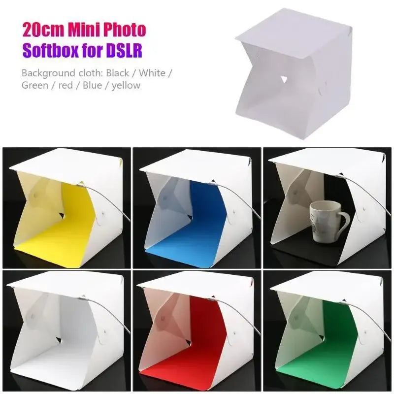 Mini Folding Photo Booth Softbox Small LED Lights Portable Folding Light Box Photo Props Double Light Strip 6 Color Backdrop Leedoar