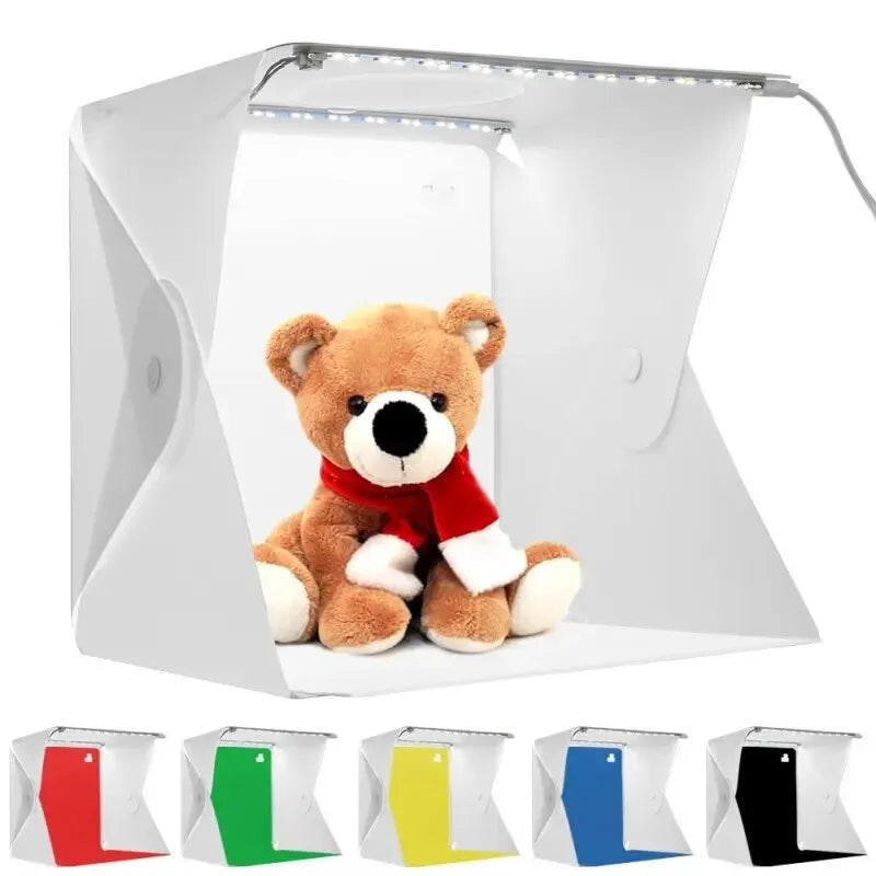 Mini Folding Photo Booth Softbox Small LED Lights Portable Folding Light Box Photo Props Double Light Strip 6 Color Backdrop Leedoar