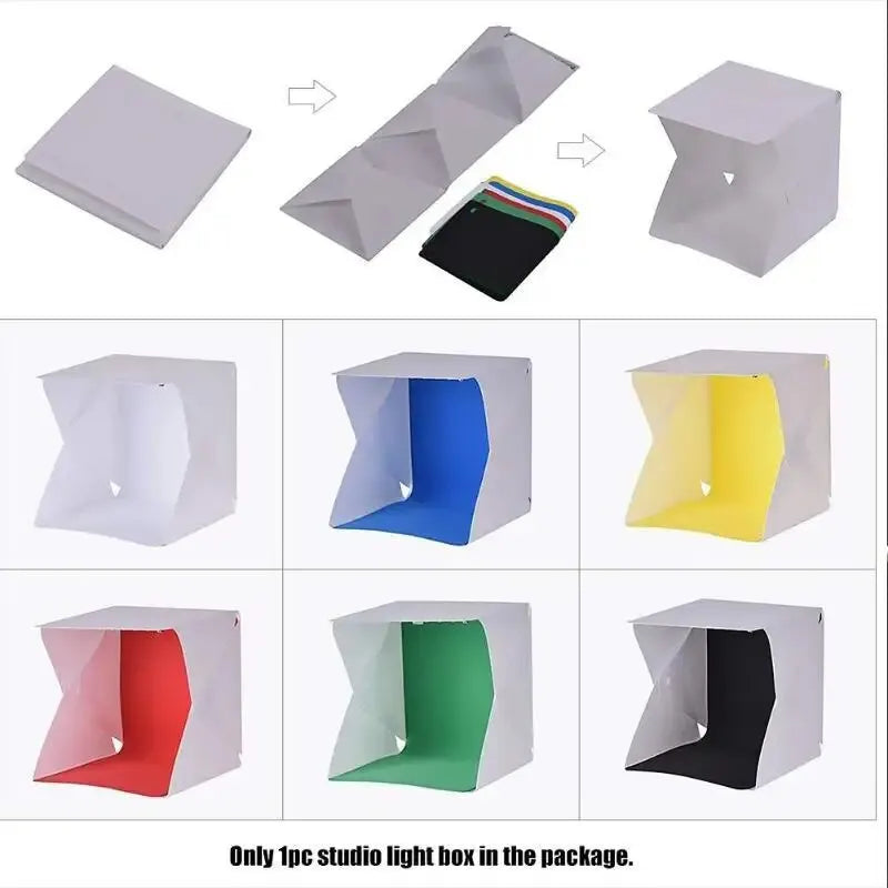 Mini Folding Photo Booth Softbox Small LED Lights Portable Folding Light Box Photo Props Double Light Strip 6 Color Backdrop Leedoar