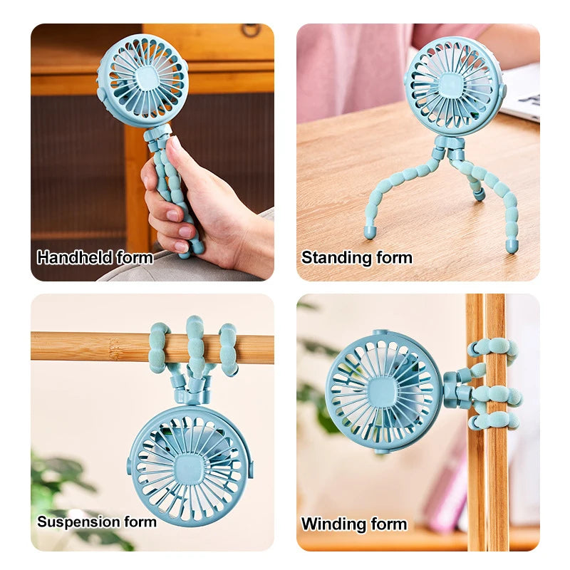 Mini Handheld Octopus Folding Fan Multi Functional Five In One Portable Fan Silent Home Dormitory Baby Stroller Multiple Scenes Leedoar