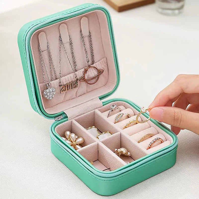 Mini Jewelry Organizer Display Travel Jewelry Zipper Case Boxes Earrings Necklace Ring Portable Jewelry Box Flip Top Storage Leedoar