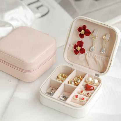 Mini Jewelry Organizer Display Travel Jewelry Zipper Case Boxes Earrings Necklace Ring Portable Jewelry Box Flip Top Storage Leedoar