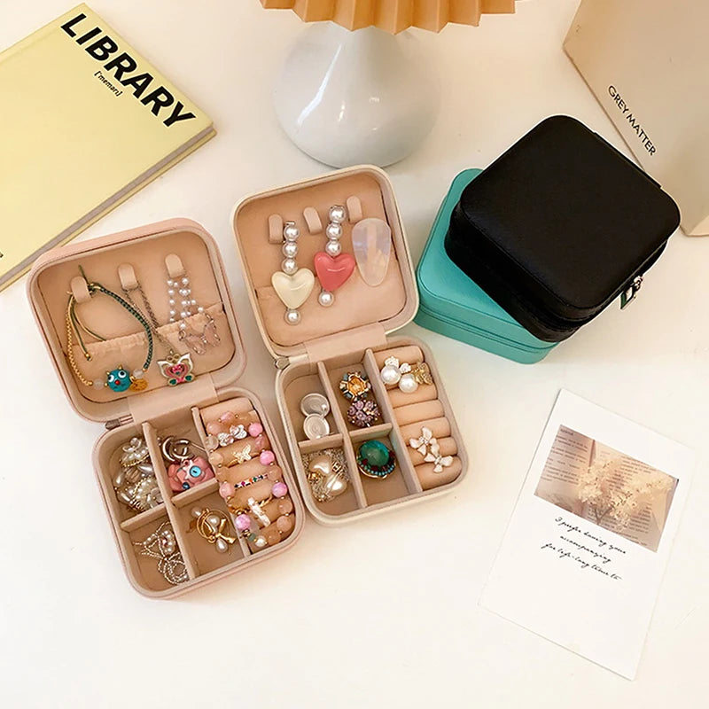 Mini Jewelry Organizer Display Travel Jewelry Zipper Case Boxes Earrings Necklace Ring Portable Jewelry Box Flip Top Storage Leedoar