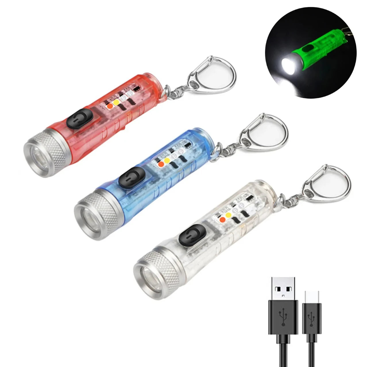 Mini chaveiro lanterna LED recarregável lanterna portátil magnética USB lanterna de alta potência acampamento longo alcance