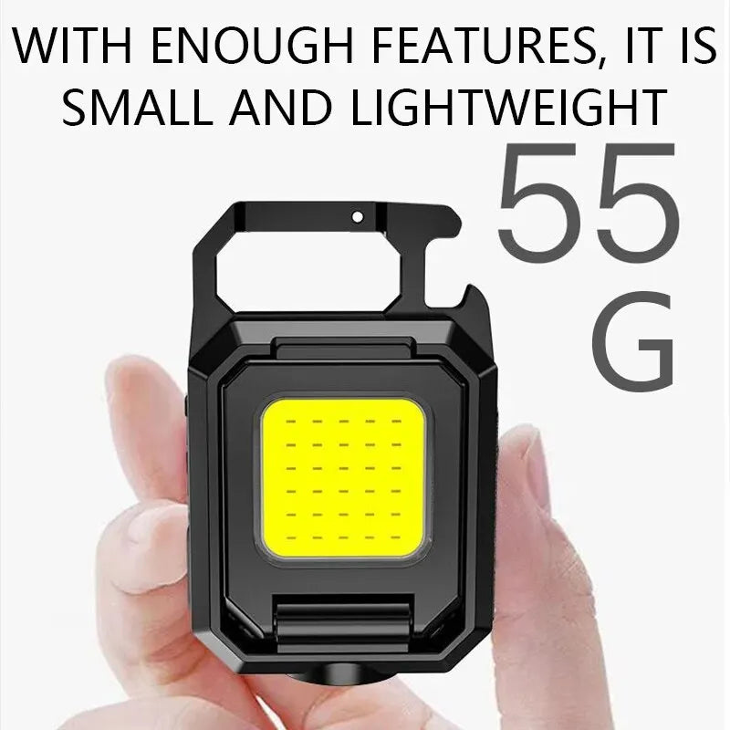 Mini LED Flashlight Keychain Light Double COB Lights USB Rechargeable Work Lights Fishing Lanterna with Magnet Built-in Battery Leedoar