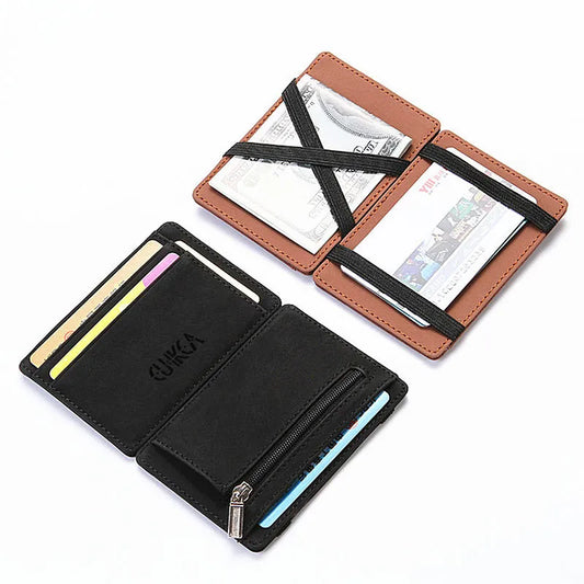 Mini Men Card Holder Wallets Zipper Coin Pocket Slim Magic Male Wallet Quality PU Leather Credit Bank Card Case Small Men Purses Leedoar