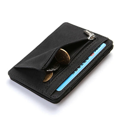 Mini Carteiras Porta-Cartões Masculinos com Zíper Bolso para Moedas Carteira Masculina Magra de Couro PU de Qualidade Estojo para Cartão de Crédito e Banco Bolsas Masculinas Pequenas 