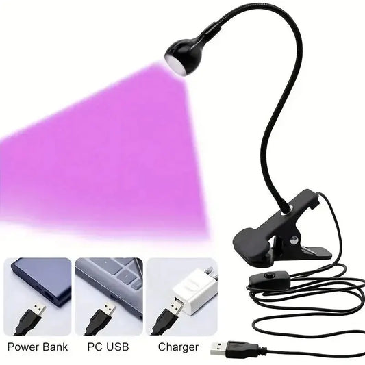 Mini lámpara de curado de gel UV para uñas, lámpara de cuello de cisne con clip e interruptor morado, lámpara multifunción USB Super Spotlight 