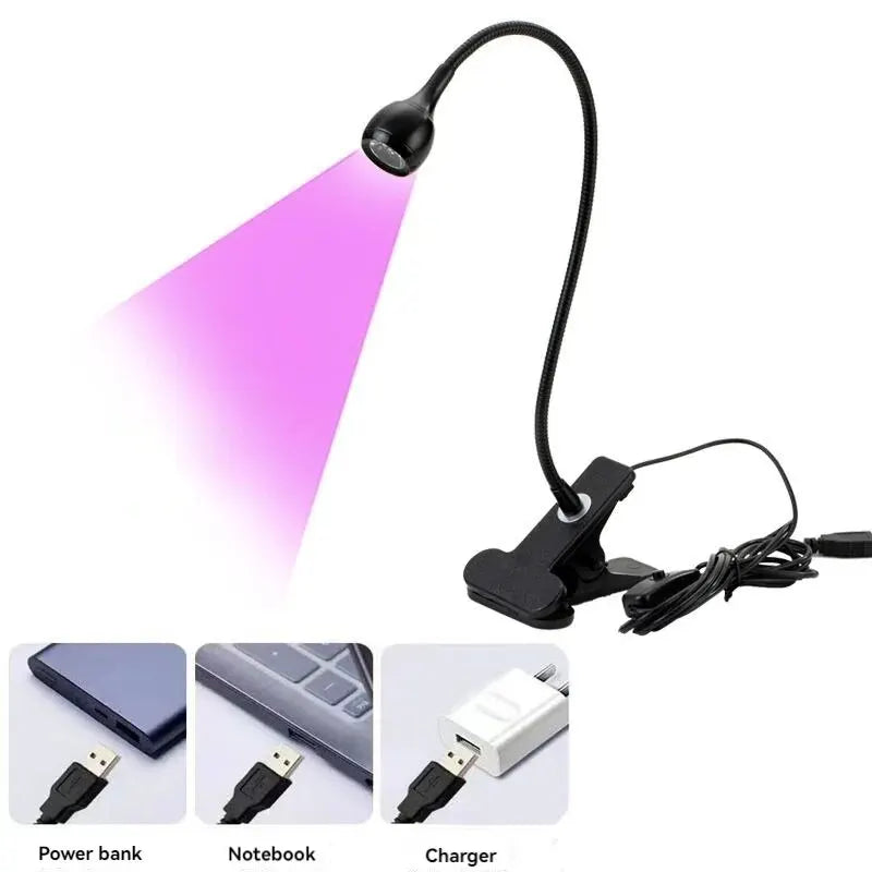 Mini Nail UV Gel Curing Lamp Purple Clip and Switch Gooseneck Nail Lamp Super Spotlight Usb One Multifunction Lamp Leedoar