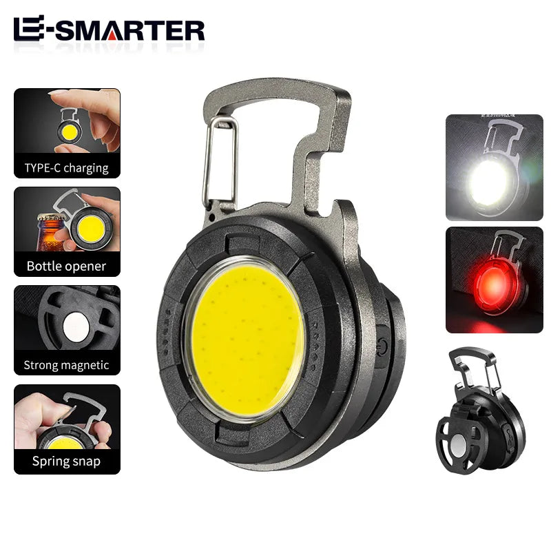 Mini Portable COB Work Light LED Keychain Flashlight USB Rechargeable Strong Magnet Lamp For Outdoor Camping Torch Lamp Lantern Leedoar