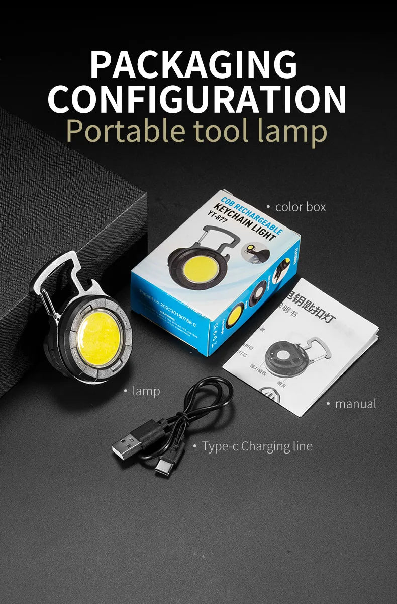 Mini Portable COB Work Light LED Keychain Flashlight USB Rechargeable Strong Magnet Lamp For Outdoor Camping Torch Lamp Lantern Leedoar