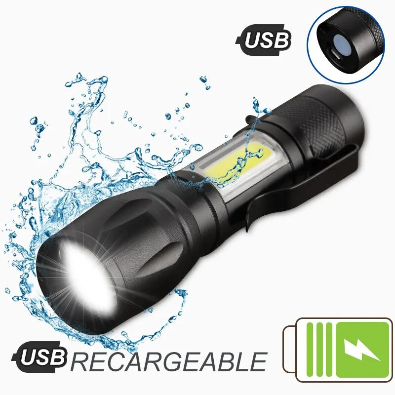 Mini Torch LED Rechargeable Flashlight Portable USB Charging Flashlight High Power Bank Camping Waterproof Long Range Lantern Leedoar