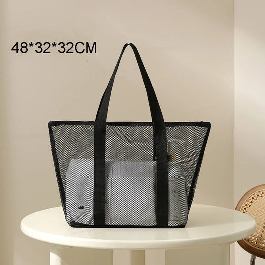 Minimalist ic Large Capacity Mesh Beach Bag Mesh Culture Bag Outdoor Breathable Visible Cosmetic Bag Leedoar